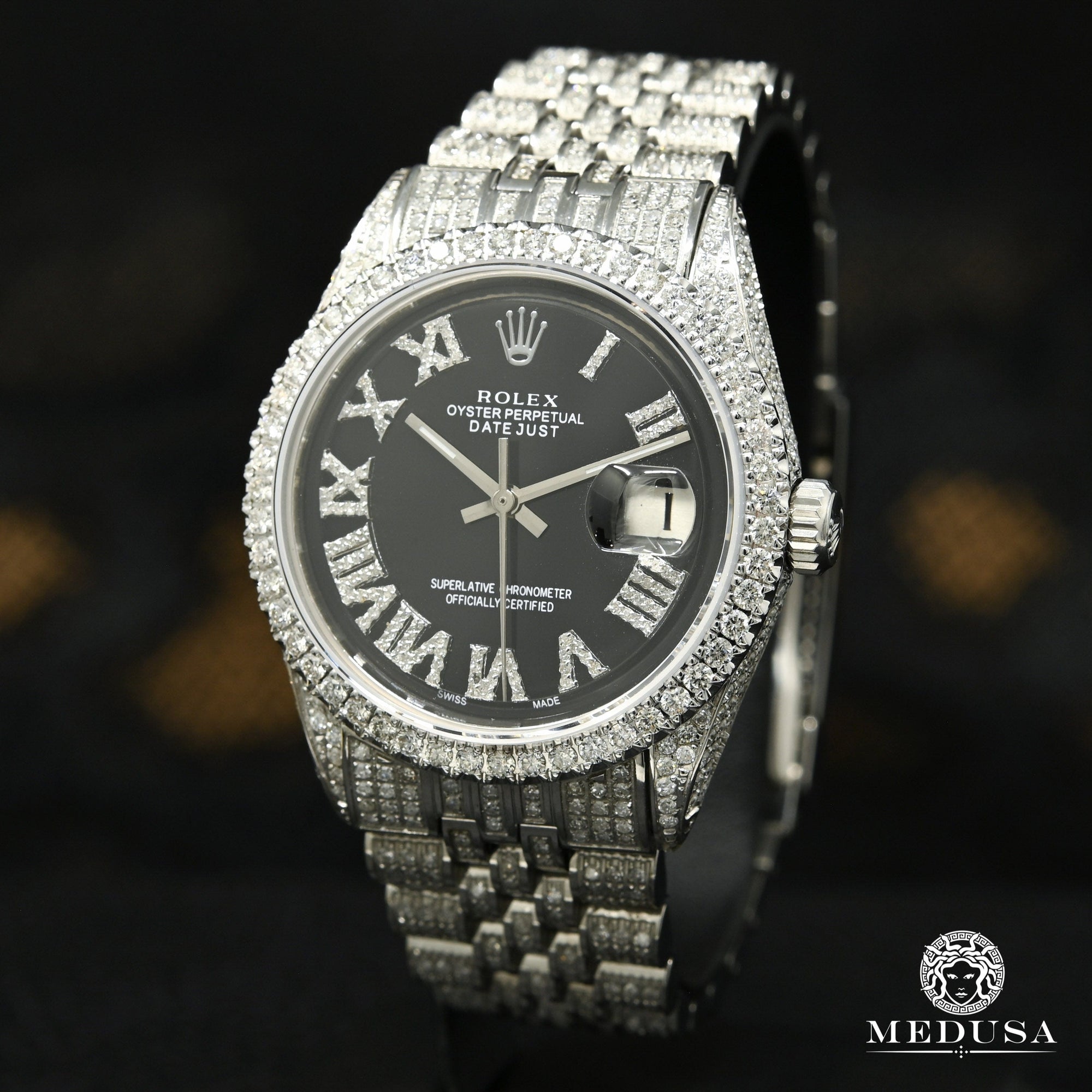 Montre Rolex | Montre Homme Rolex Datejust 36mm - Iced Out Noir / Stainless