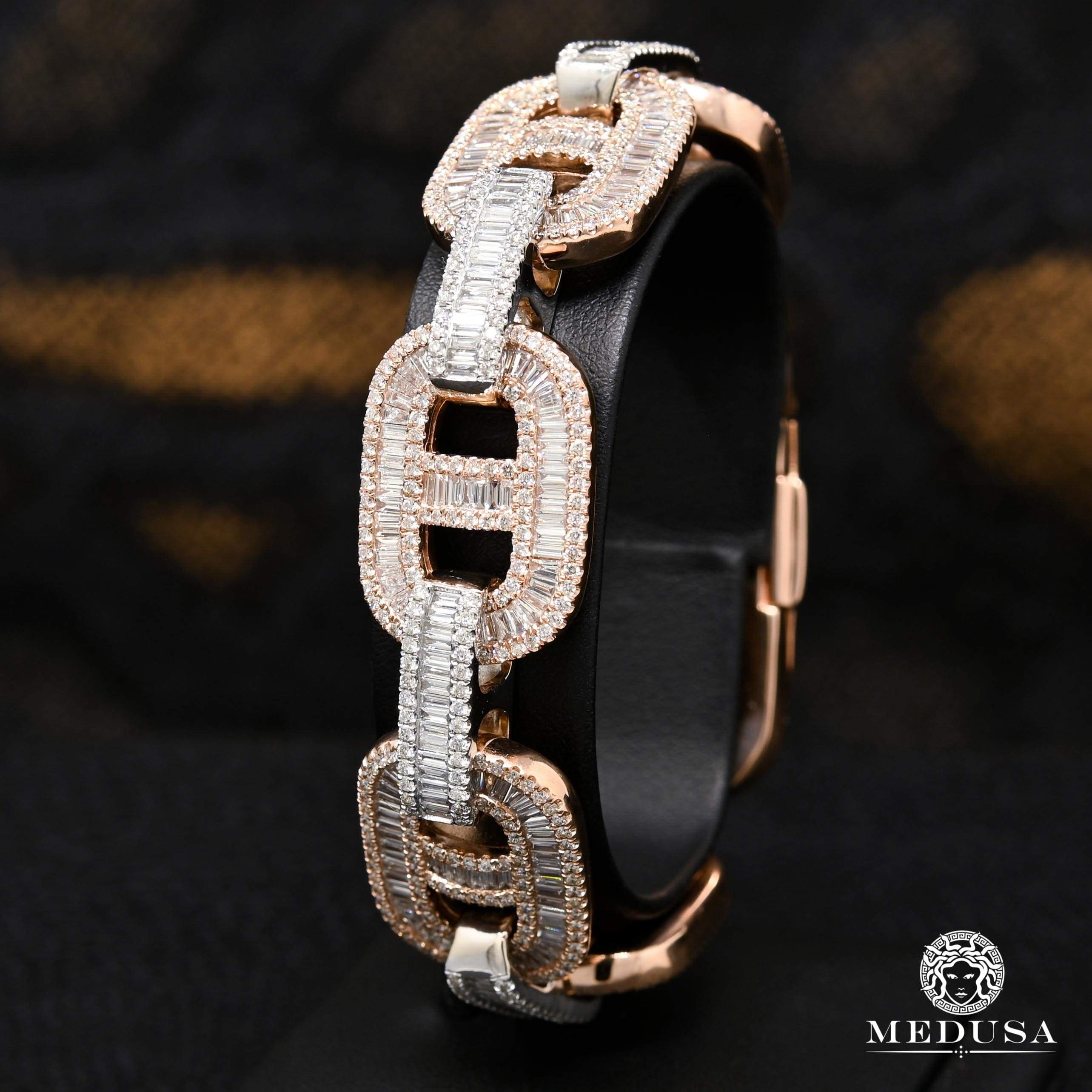 14K gold diamond diamond bracelet 18mm Gucci Bacci Baguette 2 tones Men s Bracelet Jewelry