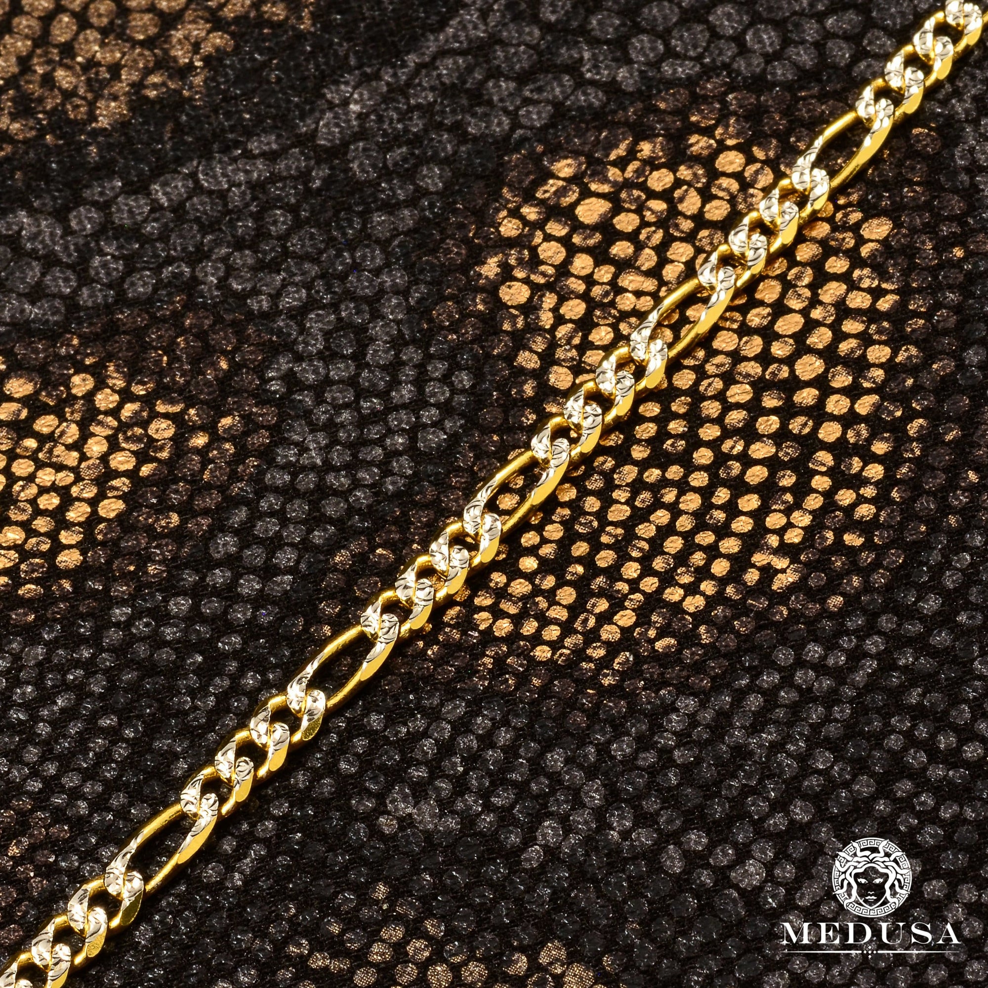 10K Gold Bracelet | Mens Bracelet 4mm Figaro Diamond Cut Bracelet