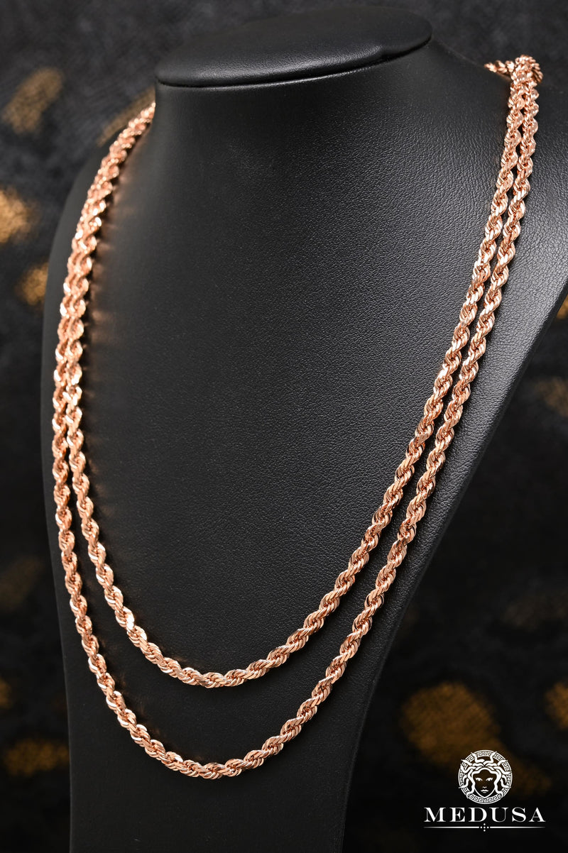 10K Gold Chain, 4mm Rope Solid Rose Gold Chain