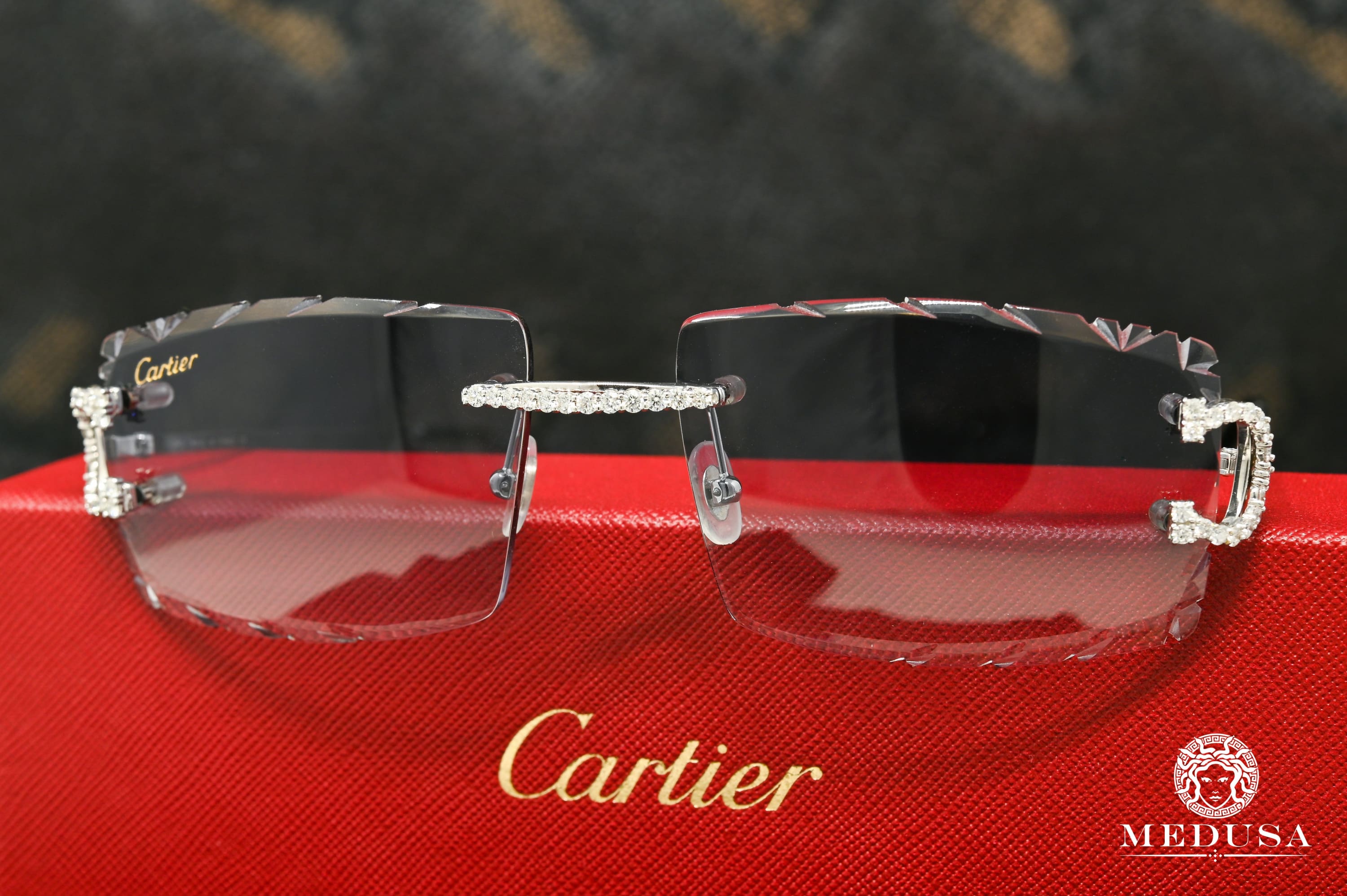 Cartier C | Silver u0026 Black Diamond Cut Lenses