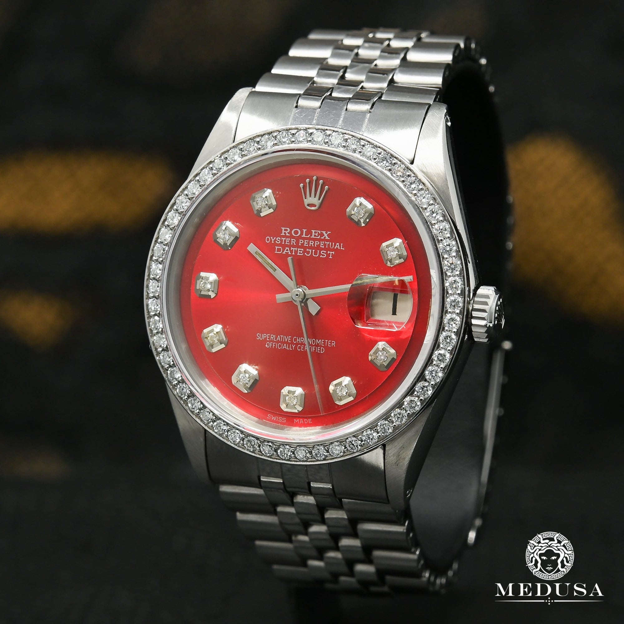 Montre Rolex | Montre Homme Rolex Datejust 36mm - Rouge Classic Iced Stainless