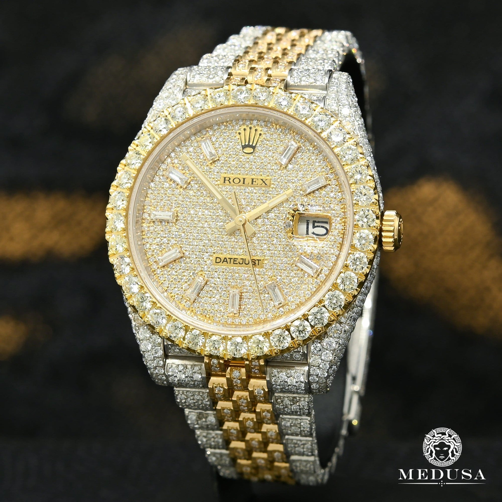 Montre Rolex | Montre Homme Rolex Datejust 41mm - 2 Tones Full Honeycomb Baguette Or 2 Tons