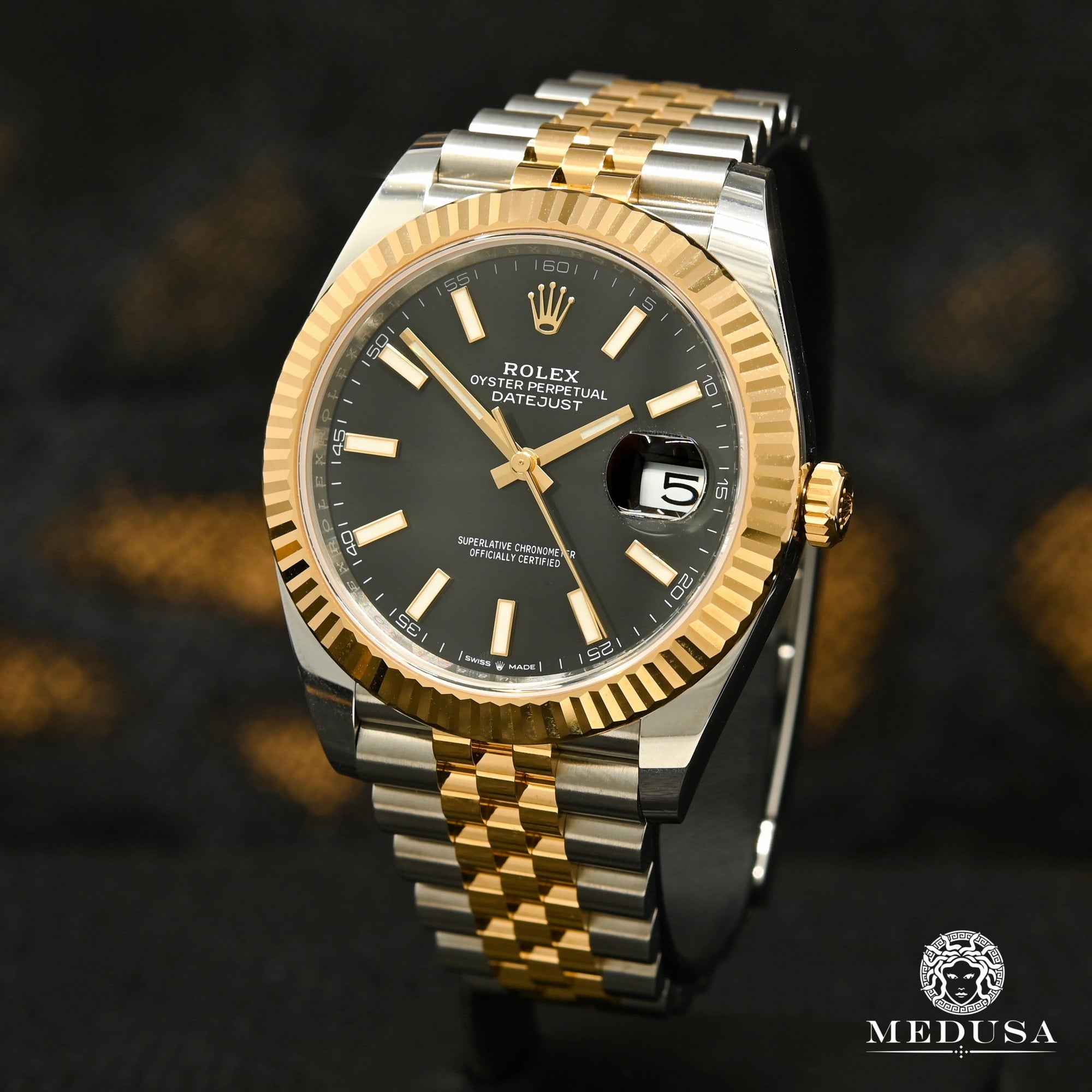 Montre Rolex | Montre Homme Rolex Datejust 41mm - Black Jubilee Fluted Or 2 Tons