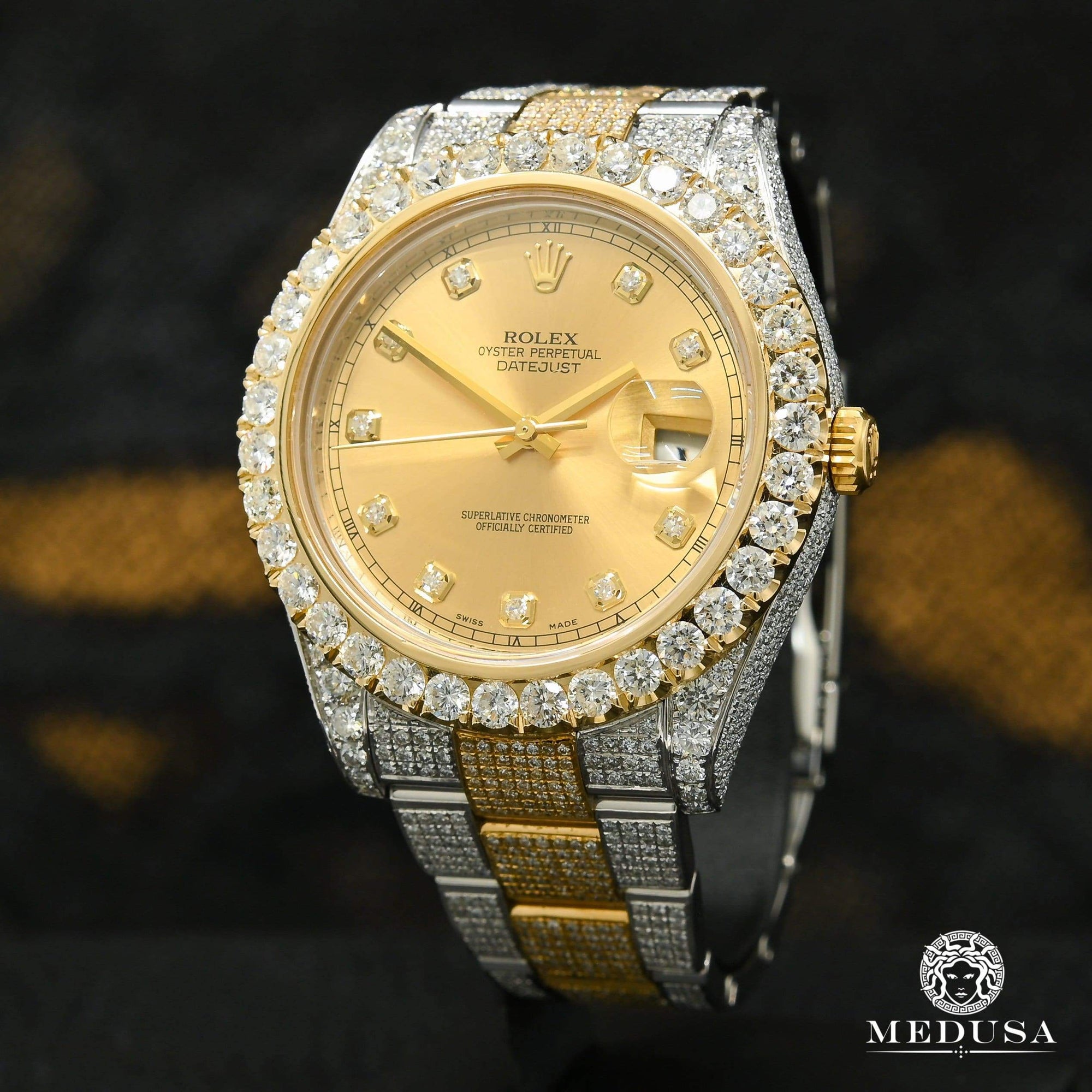 Montre Rolex | Montre Homme Rolex Datejust 41mm - Champagne 2 Tones Iced Or 2 Tons