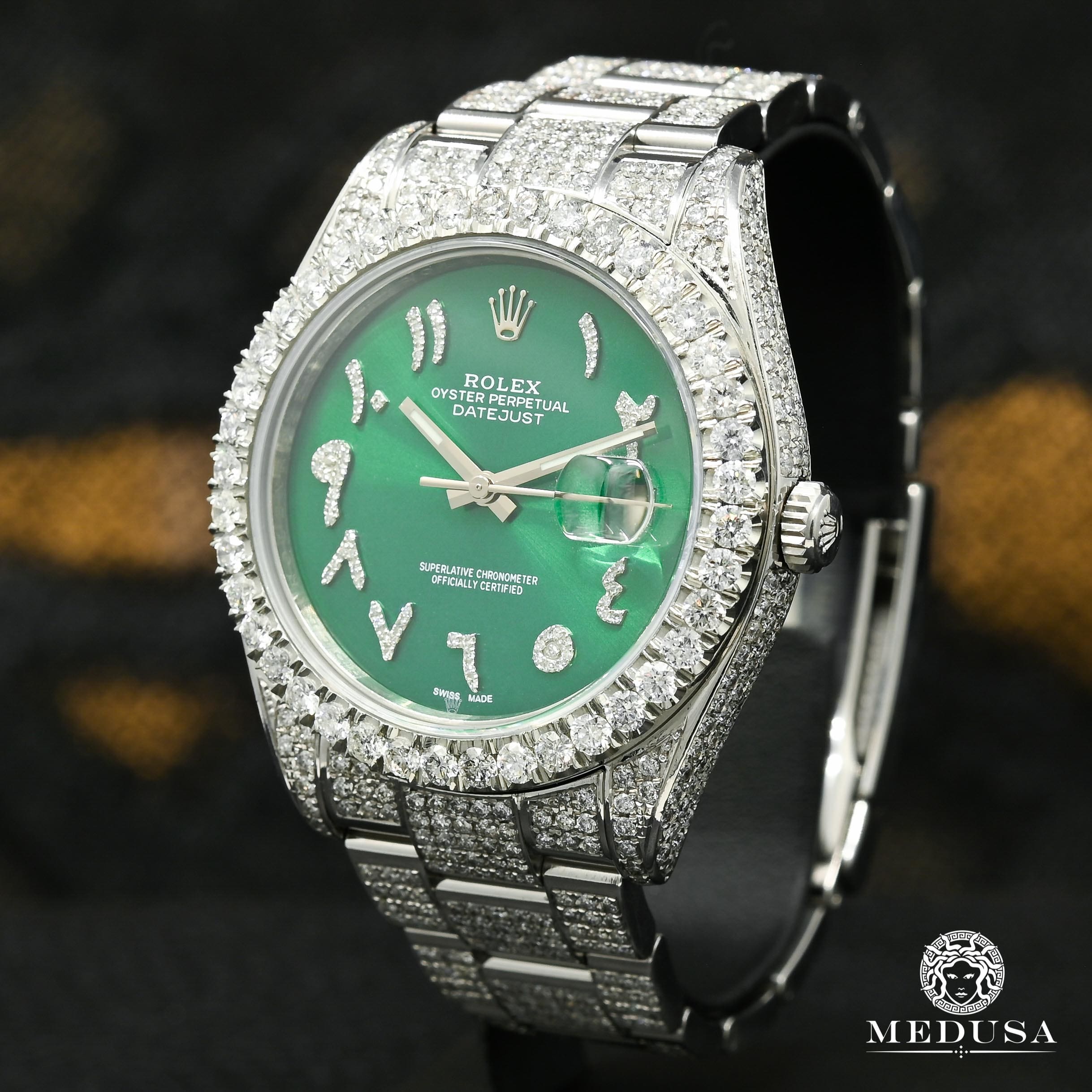 Rolex Datejust 41mm Green Arabic Full Iced