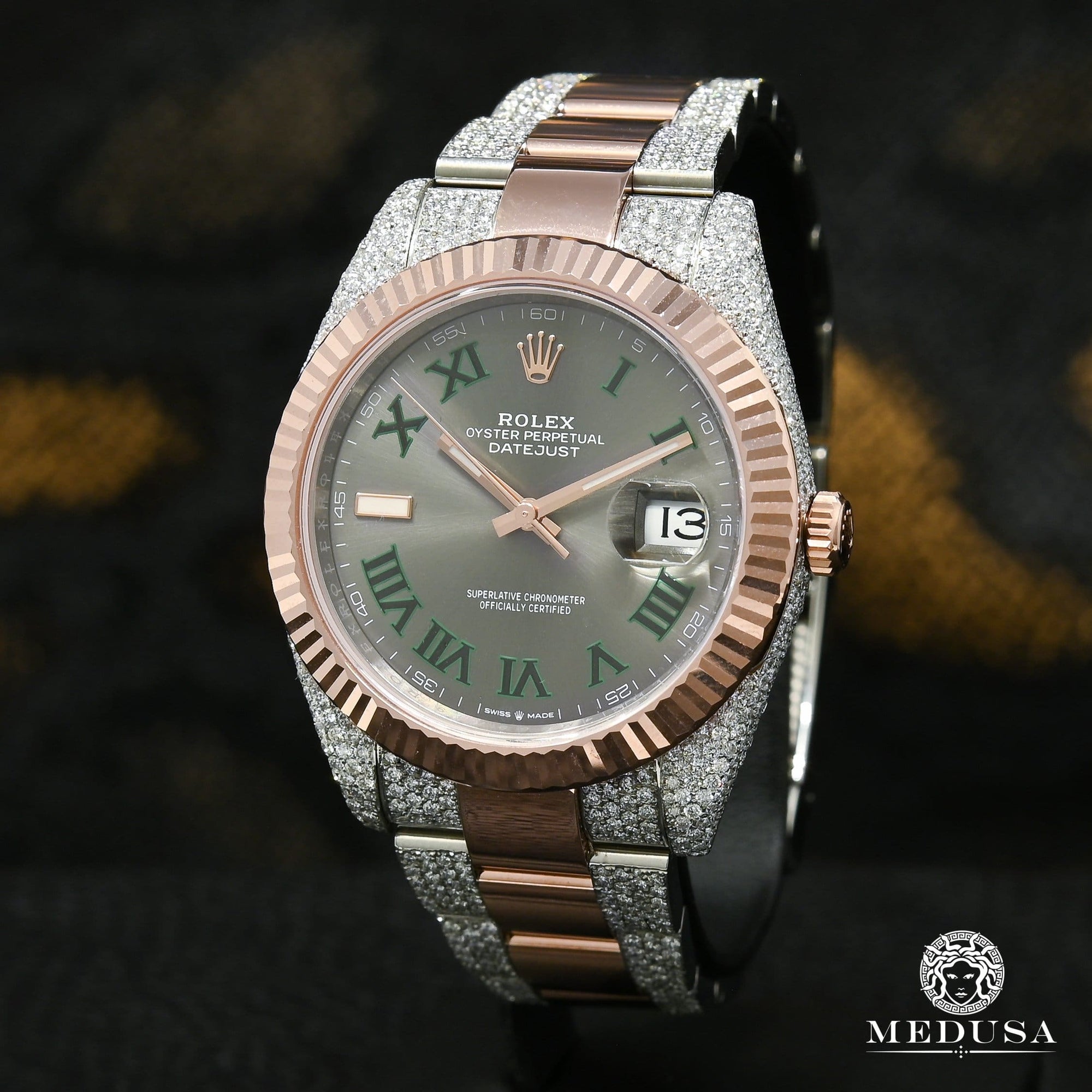 Montre Rolex | Montre Homme Rolex Datejust 41mm - Wimbledon Fluted Everose Iced Or Rose 2 Tons