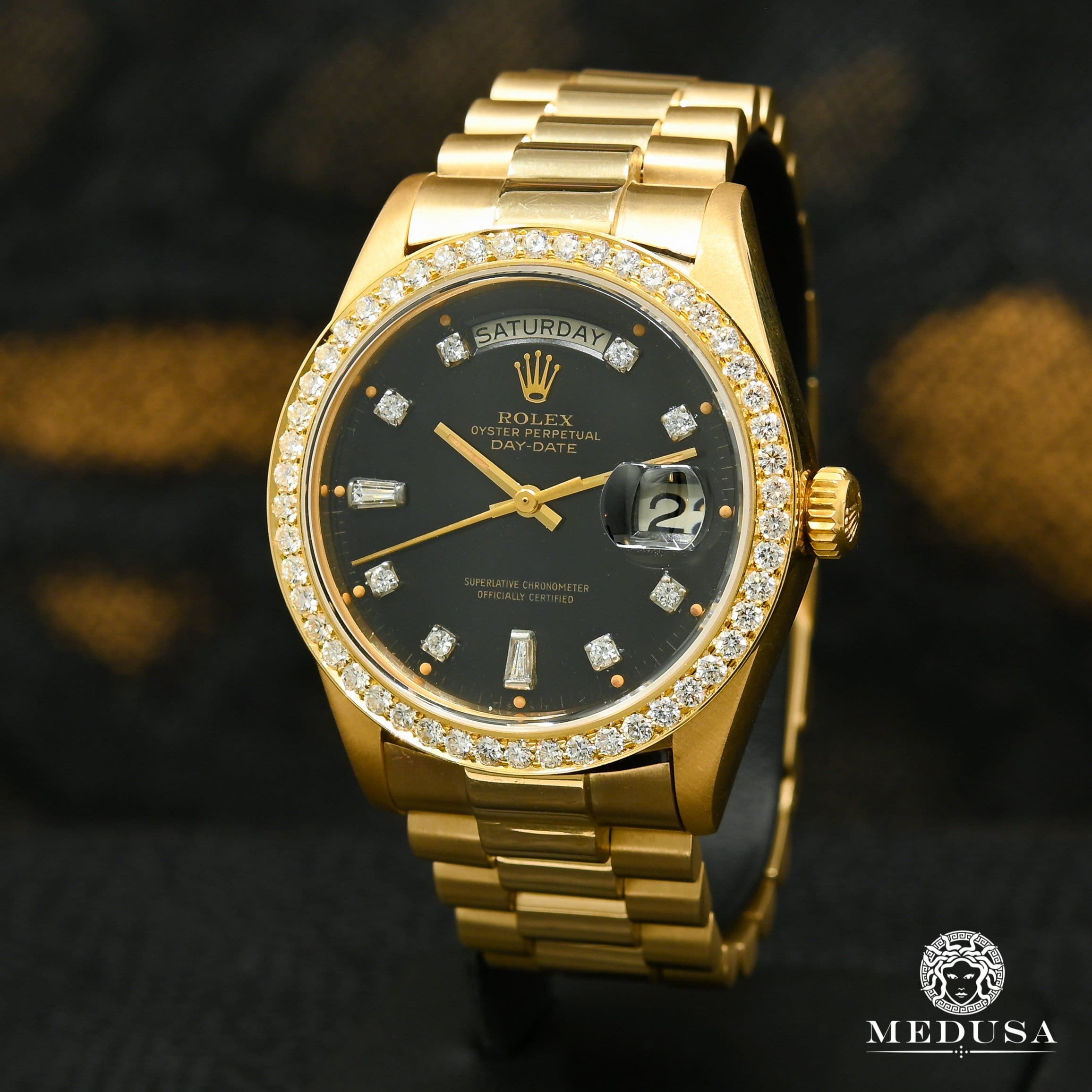 Rolex President Day Date 36mm Baguette Black Small Bezel