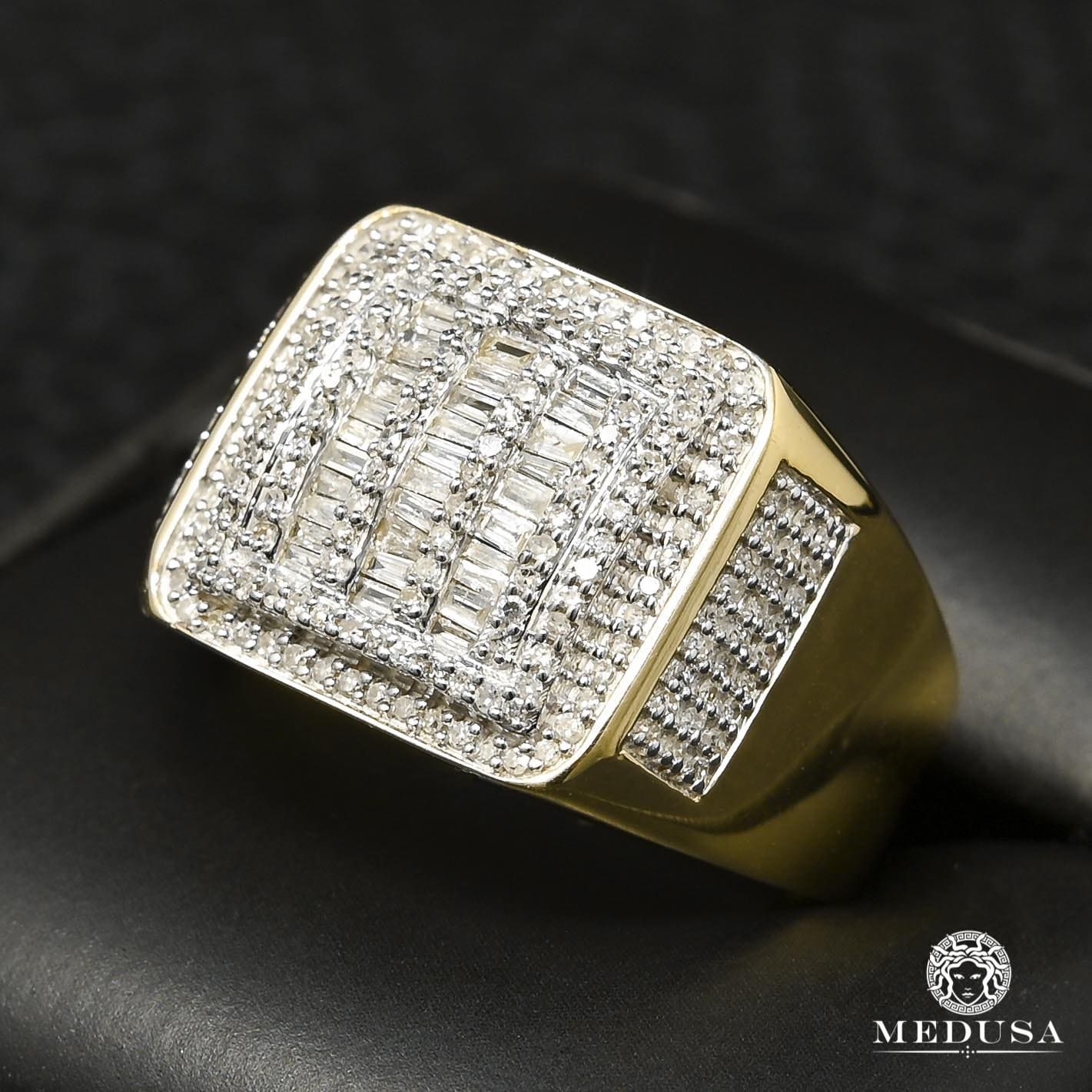 10K Gold Diamond Ring | Square D23 Men's Ring - 90PT Diamond / Yellow Gold